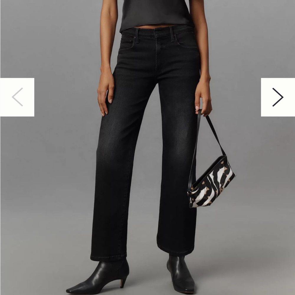 MOTHER Black Rambler Zip Flood Jeans size 25 color: Spiked Hair Art Flair